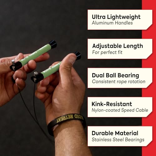 Elite Jumps Surge 3.0 Speed Jump Rope, Double Unders | Patented dual-bearing handle. Kink-resistant cable for premium spin control. Pro speed rope. - color: Neon Green, size: Surge 4.0