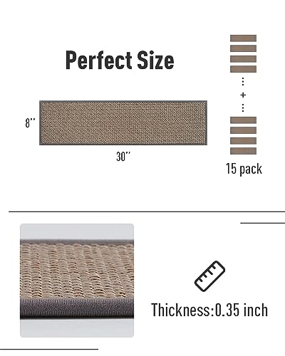 PADOOR Non Slip Stair-Treads,Rubber Backing Stair-Runners for Wooden Steps,15PCS Residue Free Carpet Stair Treads for Kids and Dogs 8"x30" Light Gray - size: 15PCS, style: Light Gray
