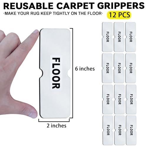 Rug Carpet Non Slip Grippers, Reusable Rug Tape Pads, No Damaging for Hardwood Floors, Strong Hold Carpet Corner Stickers for Area Rugs Flat, Removable, 8Pcs