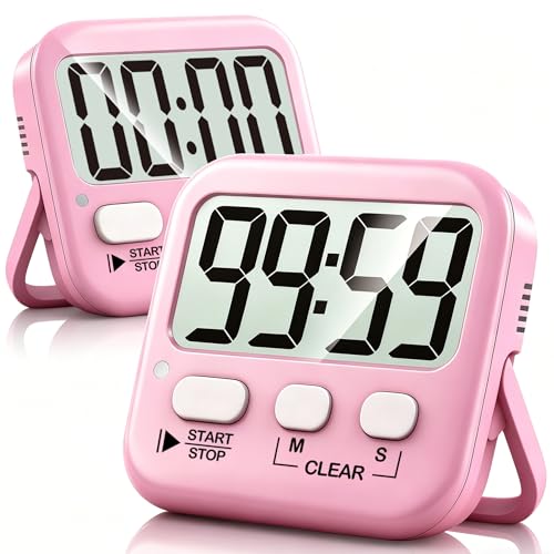 Antonki 2 Pack Digital Timer for Kids, Magnetic Countdown Kitchen Timers for Cooking, Egg, Classroom, Teacher, Exercise, Study, Oven - Battery Included - color: Relaxing Pink