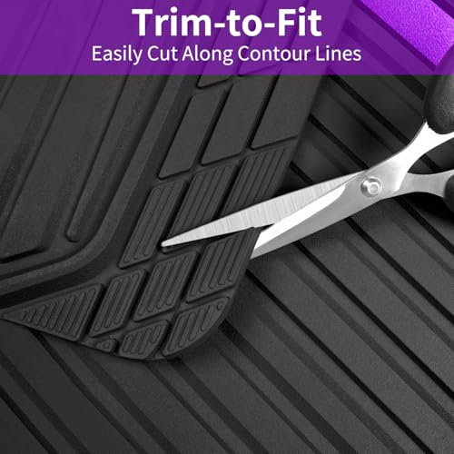 CAR PASS Heavy Duty Rubber Car Mats Metallic,Aluminum Film All Weather Floor Mats Waterproof Universal Trim to Fit SUVs Sedans Vans 4 Piece Anodized Deep Dish Two-Tone Sporty Black Purple Chrome - color: BLack Purple