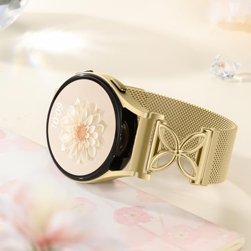 Getino Magnetic Metal Strap Compatible with Galaxy Watch 7 Band, Galaxy Watch 6 Classic Band FE 5 Pro 4 Active 2, 20mm Milanese Floral Dressy Wristband for Samsung Watch Bands Women 40mm 44mm 45mm - color: Gold