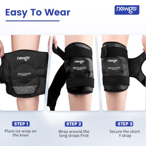 NEWGO Ice Pack for Knee Injuries Reusable, 360° Full Wrap, 2 Pack, Black | Y-shaped Strap Stays Put, Reusable for Knee Replacement, ACL, Arthritis, Swelling, and Sports Injuries, 21.7" x 9.8" - color: Regular Black 2-pack