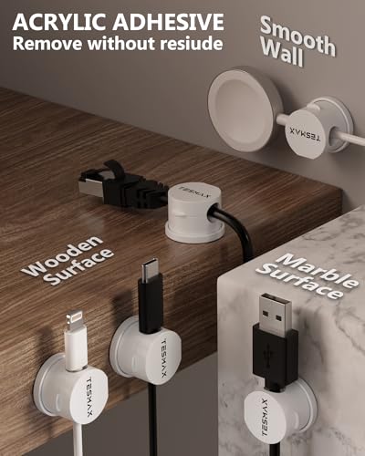 Magnetic Cable Clips 360° Rotation Cord Holder, 12 Pack Cord Organizer 1s Lock Cable Smooth Adjustable Desk Organizers and Accessories, Adhesive Cord Clips for Nightstand,Phone,Wall,Car,Home Office - color: White, size: 12 PACK