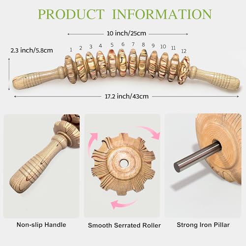 Wooden Curved Handheld Roller Stick Massager - 12 Rollers Wood Therapy Tool for Trigger Point, Fascia & Cellulite Reduction, Lymphatic Drainage, Muscle Tension Relief & Body Shaping (Wood Grain) - color: Wood Grain-12 Rollers