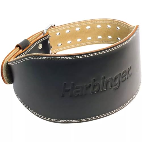Harbinger Padded Leather Contoured Weightlifting Belt - 4" or 6” Width - Interior Suede Lining & Foam Cushioning - Heavy-Duty Dual Prong Steel Roller Buckle - for Lifting Support - size: Large, style: 6 Inch