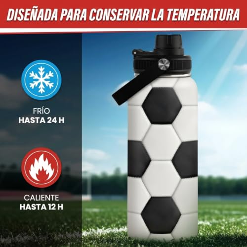 SANDJEST Soccer Water Bottle with Lid - 32oz Insulated Stainless Steel Sport Bottles - Men Soccer Player Fan Coach - color: Soccer 1