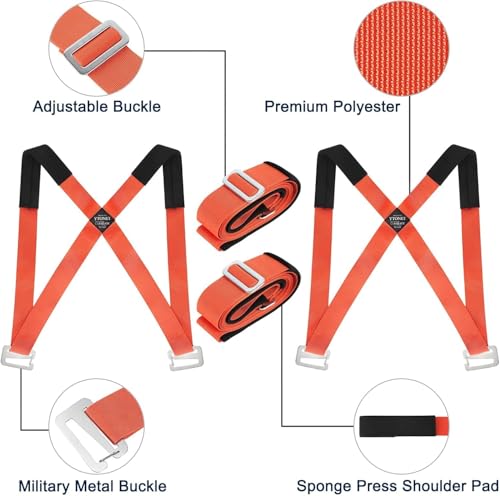 Ytonet Moving Straps, Lifting Straps for Move Furniture, 2-Person Shoulder Lifting and Moving System for Appliances, Mattresses, Heavy Objects up to 800lbs, 145 Inches Long Easy to Move, Lift, Orange - size: 145 inches