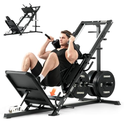 Mikolo Leg Press Hack Squat Machine Combo, Leg Press Machines for Home Gym with Linear Bearing, Hack Squat Machine with Rear and Front Band Pegs, Leg Machine for Full Range Leg Training - style: DD09