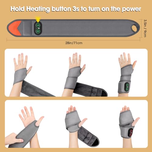 Cordless Wrist Heating Pad Wrap for Arthritis and Carpal Tunnel, Rechargeable Heated Wrap Pad Wrist Massager for Hand Pain Relief, Red Light Heated Therapy Brace for Wrist to Woman Man and Elder, Gray - color: Gray