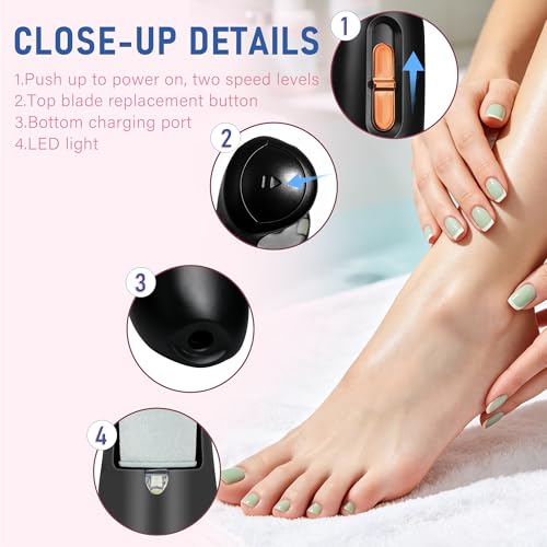 LQT® Electric Foot File – Rechargeable Callus Remover for Hard, Cracked Skin – At-Home Pedicure Kit for Smooth Feet (Men & Women) (Black) - style: Black