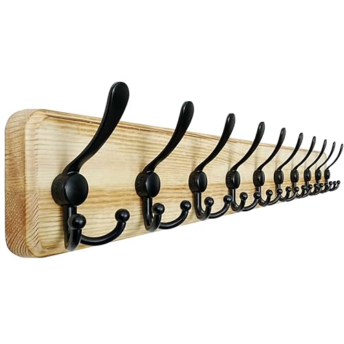 Dseap Coat Rack Wall - Heavy-Duty 38-1/4" Long, with Reinforced 10 Custom Tri-Hooks, Solid Wood Wall Hanger for Coats Hat Jackets - Rustic Farmhouse Entryway Hallway Storage, Light Brown & Black - color: Light Brown & Black, size: L=38.3"