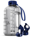 AQUAFIT Half Gallon Water Bottle with Time Marker - Straw & Chug Lid - BPA Free Gym Water Bottle with Straw - Big Gallon Jug (Clarity, 64 oz - 2 Lids) | BPA Free 64 oz Water Bottle with Straw and Chug Lids - Leakproof Gym Water Bottle with Carry Handle (C
