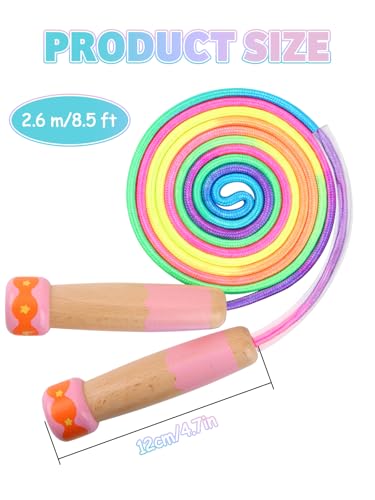 Jump Rope for Kids, Lorvain Adjustable Skipping Rope, Kids Jump Ropes with Wooden Handle for Girls Boys, Weighted Jumping Ropes for Fitness Workout Exercise Outdoor Fun Activity - color: Pink Rainbow-1pc