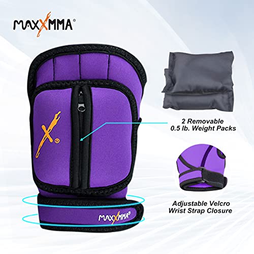 MaxxMMA Adjustable Weighted Gloves, 2 lb. Set - Removable Weight (2 x 0.5 lb. Each Glove) for Sculpting MMA Kickboxing Cardio Aerobics Hand Speed Coordination Shoulder Strength - color: Purple