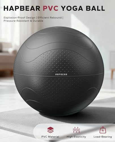 HAPBEAR Exercise Ball- Anti-Burst Slip-Resistant Yoga/Pilates Ball for Core Training & Posture Improvement, Home Gym/Rehab/Pregnancy Ball, Quick Pump & 3 Resistance Bands Included - color: Black, size: M (19-22IN / 48-55cm)