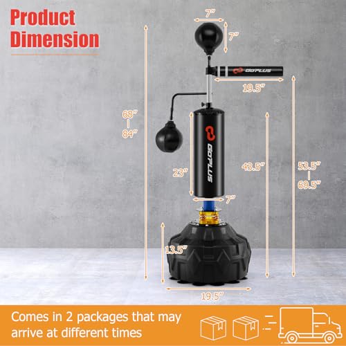 Goplus Boxing Speed Trainer, Freestanding Punching Bag 360° Spinning Bar with 2 Reflex Speed Balls, Shock Absorbers, Fillable Base, Height Adjustable Boxing Training Equipment for Teens Adults