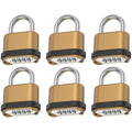 6 Pack Heavy Duty Combination Lock Outdoor, 4-Digit Weatherproof Combo Lock | Resettable Brass Combination Padlock for Gate, Locker, Shed, Garage, Fence, Gym, Storage Unit - color: Gold