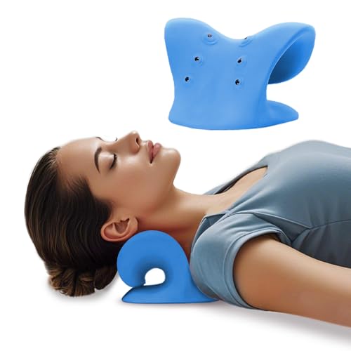 Neck Stretcher with Magnetic Therapy Acupressure for Pain Relief, Neck and Shoulder Relaxer, Chiropractic Pillow, Restore Neck Curve (Blue) - color: Blue