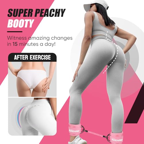 KUZARO Ankle Resistance Bands with Cuffs, Ankle Weights Bands for Working Out, Women Leg and Glutes Workout Equipment, Exercise Bands for Kickbacks, Butt and Booty Trainer, Home Gym Fitness Equipment - color: Pink