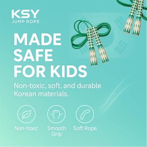KSY Kids Jump Rope (Crystal Series) – Durable PVC Jump Rope for Kids Ages 6-12 – Lightweight, Adjustable, and Tangle-Free – Made in Korea - color: Green