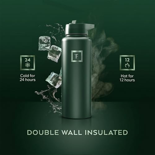 IRON °FLASK 40 oz Wide Mouth Water Bottle with Straw | Insulated Stainless Steel Sports Water Bottle with Leakproof Straw Lid - BPA Free, Cold 24 Hrs, Sweat Free (Dark Pine) - color: Dark Pine, style: Straw - 40 Oz (1 Lid)