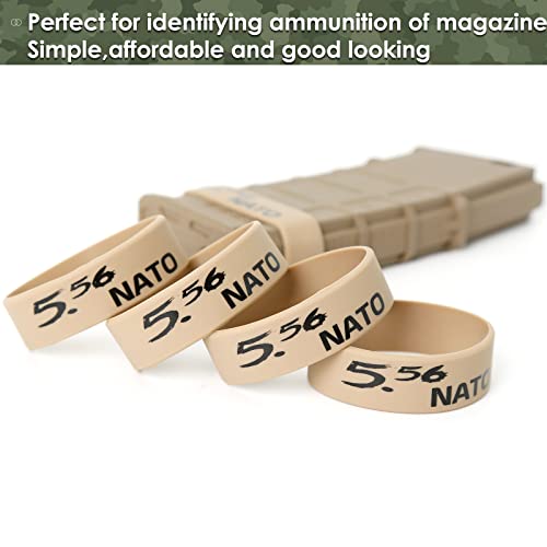 Aolamegs 5/10 Pack Magazine Bands - 5.56 Nato, 300 Blackout, 300 Subsonic, .223 Remington, .308 Winchester, 7.62x39 Magazine Marking Band, Durable Silicone Ammo Caliber Bands for Magazine Identification (2 Colors) - color: 5.56nato-khakiblack(10pcs)
