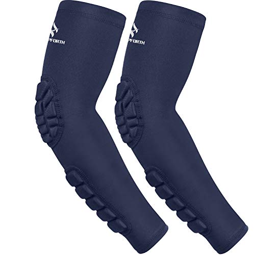 2PCS Padded Elbow Forearm Sleeves Compression Arm Protective Support - color: Navy Padded Elbow Forearm, size: Small