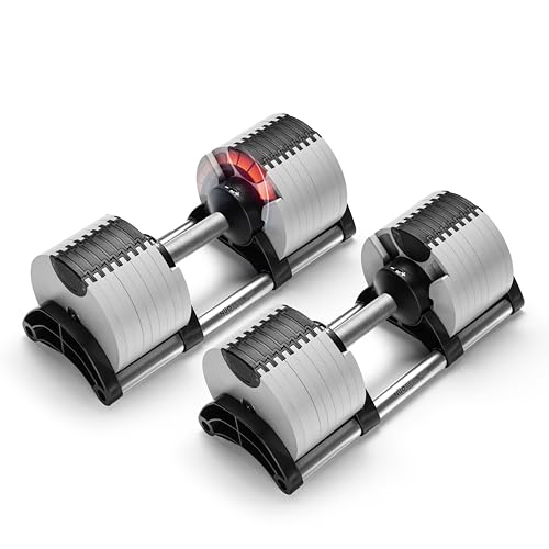 NUOBELL Adjustable Dumbbells 5-80 lbs: Replace 16 Sets, Ideal for Home Gym Weight Bench & Press - color: Ash