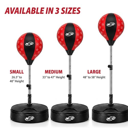 NSG Punching Bag for Kids & Boxing Gloves Set - Adjustable Freestanding Speed Bag with Spring-Loaded Stand, Junior Boxing Gloves & Hand Pump - Portable, Easy Assembly for Boys, Teens, Toddlers Ages 4+ - size: Large