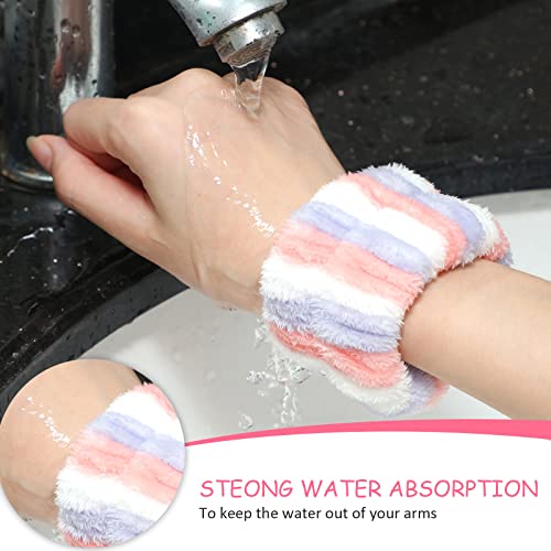 Chuangdi 4 Pairs Wrist Bands for Washing Face Wrist Spa Microfiber Wash Towel Band Scrunchies Absorbent Wristbands Sweatband for Women Prevent Liquid from Spilling(Vivid Colors) - color: Vivid Colors