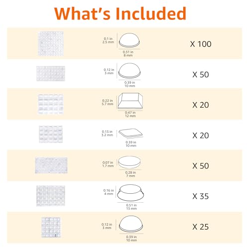 Amazon Basics Cabinet Door Bumpers, Clear Self Adhesive Pads for Surface Protection, Noise Reduction and Sound Dampening, Rubber Stoppers for Drawers and Cupboards, 300-Piece, 6.9 x 4.5 x 0.6 inch