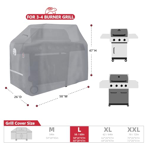 Turtle Life BBQ Grill Cover, 58 Inch Heavy Duty Waterproof 3-4 Burner Barbecue Gas Grill Covers for Weber Spirit Char-Broil Performance and Signature, Gray - color: Gray, size: EVO-58in