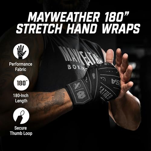 Hayabusa Mayweather Stretch Hand Wraps for Men and Women, 180 inches - color: Black