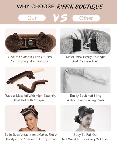 Grande Heatless Curls Overnight Rods - Upgraded Directional Grip Velvet - No Heat Hair Curlers to Sleep, Jumbo Large Hair Rollers Flexible Curling Rods Set for Long Thicker Coarser Hair Blowout Look - color: Brown