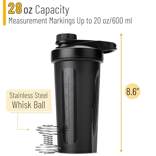 Mr. Pen- Shaker Bottles for Protein Mixes with Twist Cap, 28 oz | Black Protein Shaker Bottle with Wire Whisk Ball, Shaker Cup, Mixer Bottle, Fathers Day Gift - color: Black