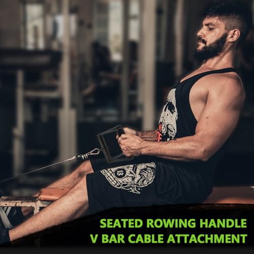 Double D Row Handle Cable Attachment for Weight Workout, Steel with Non-Slip Rubber Grip (Black) - color: Black Double D Row Handle