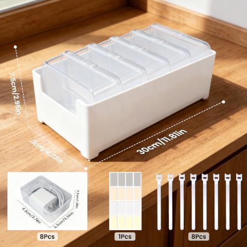 5 Individual Cable Organizer Boxes With Base, Cord Storage Organizer With Labels And Cable Straps For Charging Cables, Adapters, Earphones (5 pcs Individual Cable, 1 Pack) - color: 5 pcs Individual Cable