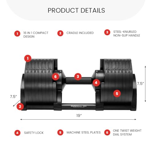 NUOBELL Adjustable Dumbbells 5-80 lbs: Replace 16 Sets, Ideal for Home Gym Weight Bench & Press - color: Total Black