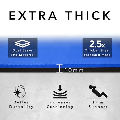 Large Exercise Mat – Extra Thick 10mm Workout Mat (72"x32") – Non-Slip TPE Yoga Mat for Women & Men – Pilates, HIIT, Fitness & Home Gym Mat – Includes Free Carry Bag - color: Blue