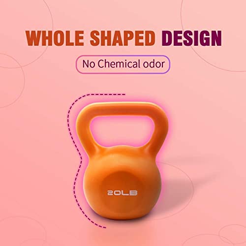 Vinyl Coated 4 Piece 5 lb, 10 lb, 15 lb, 20 lb Kettlebell Sets with Comfortable Flat Bottom Non-Slip Grip, Strength Training Kettlebells for Women & Men, Weight Sets for Full Body Workout & Exercise Fitness