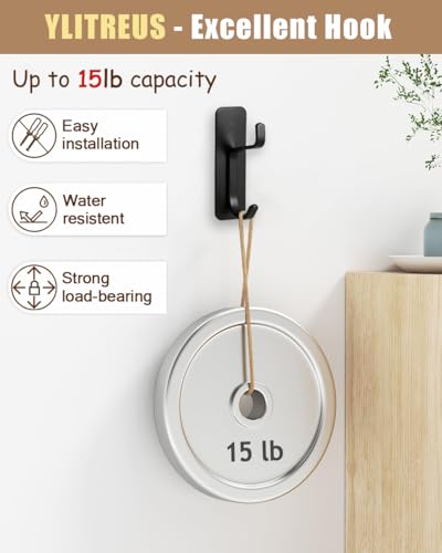 Self Adhesive Wall Hooks, 6 Pack Coat Hooks Wall Mount Heavy Duty Stainless, Double Extra Stick On Towel Hook for Bedroom Kitchen, Over the Door Hook for Hanging Key Hat Backpack (Black) - color: Black