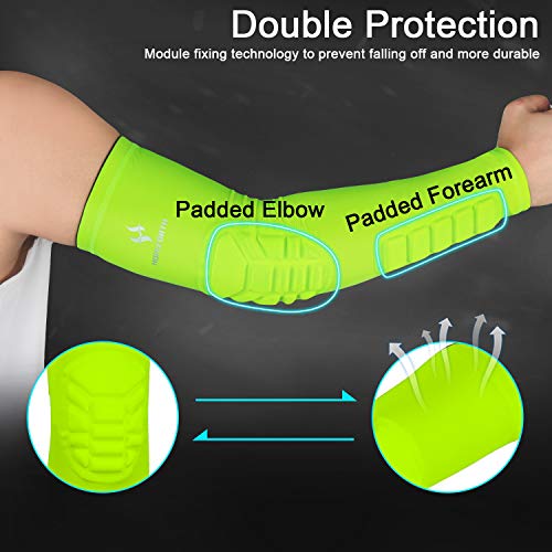 2PCS Padded Elbow Forearm Sleeves Compression Arm Protective Support - color: Green Padded Elbow Forearm, size: Small