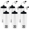 50 Strong 1 Liter BPA-Free Plastic Round Sports Water Bottle with Straw - 6 Pack - size: 6 Pack