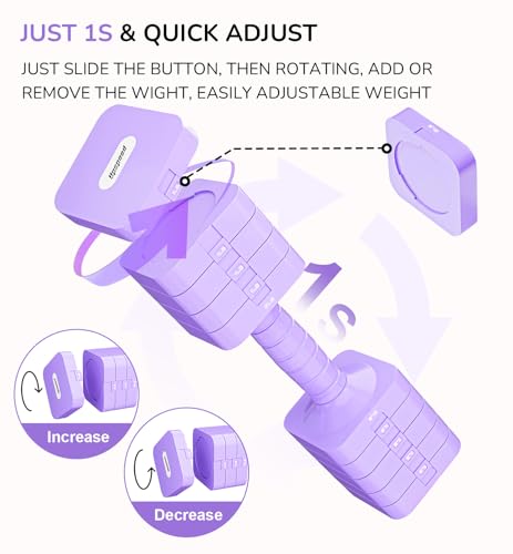 5-in-1 Adjustable Dumbbell Set for Women Men 10 lb Each | Dumbbells Set of 2, Free Weight Set at Home Gym, Locking/TPU Soft Handle for Exercise & Muscle Toning Weight Loss - color: Purple