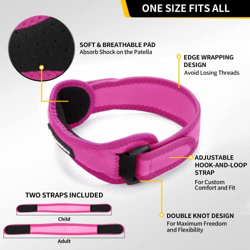 CAMBIVO 2 Pack Patella Tendon Knee Straps, Knee Brace for Women & Men with Extra Straps, Patella Bands for Pain Relief, Osgood Schlatter, Jumper’s Knee, Tendonitis, Running, Basketball, Volleyball - color: Pink