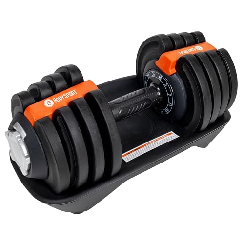 BodySport 40 Pound Adjustable Dumbbells – Includes 12 Free Weights, Ranging from 3 to 40 Pounds, Ideal for Home Gym Workouts and Weight Training - style: 40LB - SINGLE