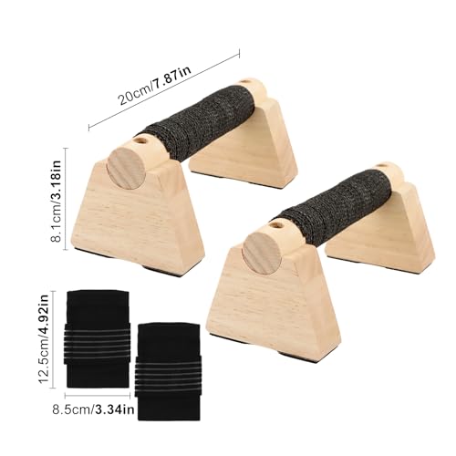 Parallettes Bars Push Up Stand, Wooden Calisthenics Equipment Set with Wrist Wraps, Handstand Trainer Push Up Handles for Men Home Gym with Non-Slip Base