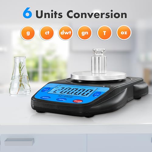 600g x 0.01g Science Digital Scale Lab Balance Gram Scale 6 Units Accuracy Electronic Laboratory Scale Chemistry, Jewelry, Carats, Ounces, Grams, Calibration Weight and Adapter Included