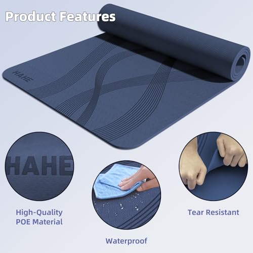 Yoga Mat High Density Exercise Mat, 76"x32"x0.27"Thick Wide & Large Yoga Mat for Women Men, Professional POE Workout Mat for Yoga, Pilates, Fitness & Stretching - color: Navy Blue